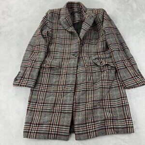 Zara Wool Plaid Coat Women’s Size Large Made in Morocco